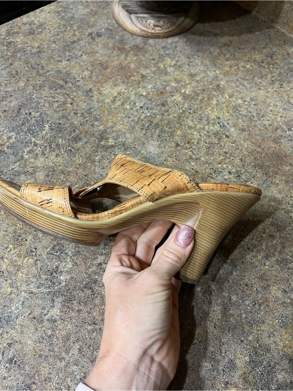 Söfft Women’s Size 8M Cork Platform Slide Sandals Tan Heels Leather Lined Boho